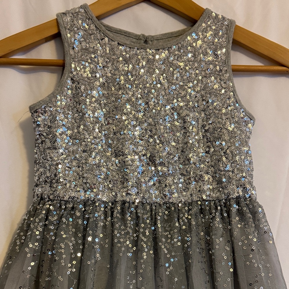 GAP Kids Girls Sequin Sparkle‎ Party Dress Gray Silver Size S (6-7) - Picture 2 of 7